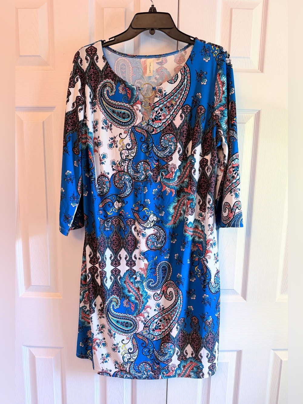 Tacera Blue Paisley Midi Dress with Ring Accent